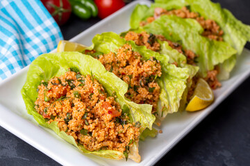 Traditional delicious Turkish foods: bulgur salad (kisir)