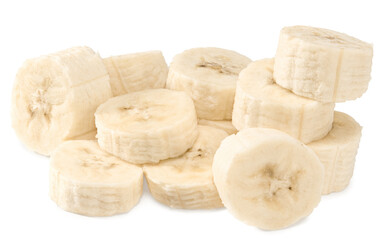 fresh sliced banana isolated on white background. exotic. tropical. clipping path