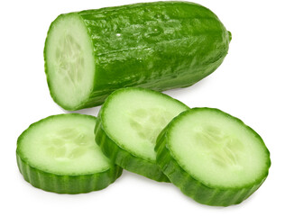 cucumber with slices isolated on white background. clipping path