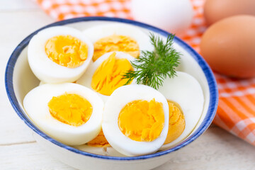 Boiled sliced egg, food photo
