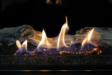 Burning eco bio fireplace in apartment