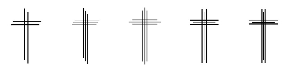 Christian cross icon. Set of linear crosses on white background. Vector illustration.
