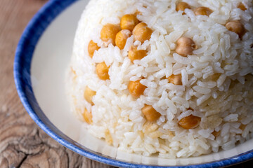 Turkish Rice with chickpea served, Turkish name; Nohutlu pilav or pilaf