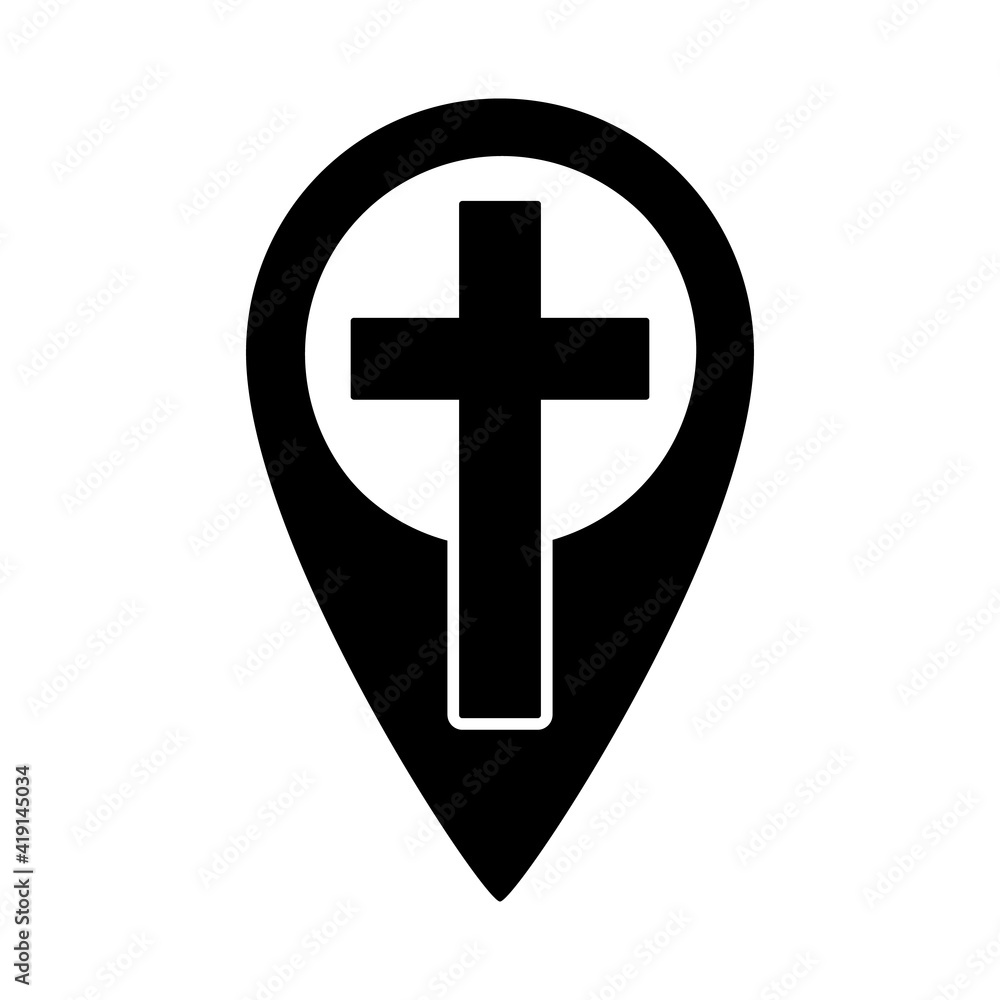Canvas Prints christian cross with map point icon. religion gps symbol. vector illustration.