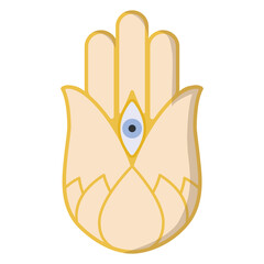 vector graphics in flat style isolated on white background. Illustration hand-drawn Hamsa palm of Fatima a symbol of good luck, amulet, happiness and monetary prosperity.