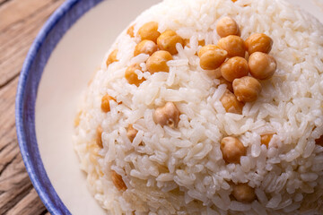 Turkish Rice with chickpea served, Turkish name; Nohutlu pilav or pilaf