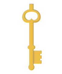 vector graphics in flat style isolated on white background. Illustration of a hand-drawn mascot golden key a symbol of good luck, amulet, happiness and monetary prosperity.