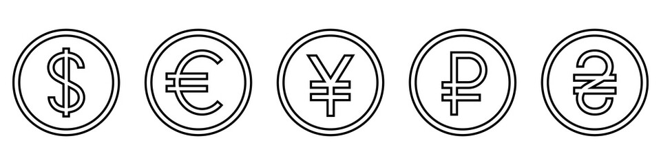 Currency signs of different countries. Set of vector currency symbols.