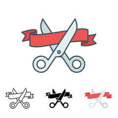 Grand opening icon in different style. Colored scissor and ribbon vector icons designed in filled outline, line, flat, glyph and solid style. Vector illustration isolated on white background. EPS 10