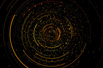 Big data network concept with abstract technological background and glowing spots and circles