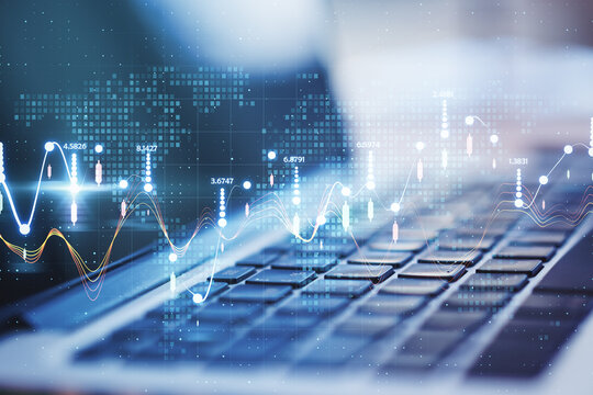 Big Data Analysis Process With Digital Statistic Numbers And Graphs On Laptop Background