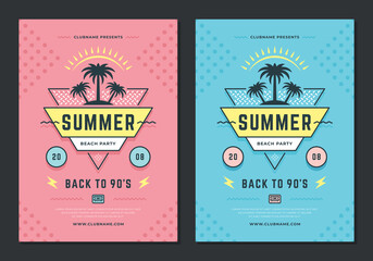 Summer beach party flyer or poster template 90s typography style