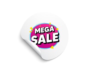 Mega sale bubble. Circle sticker with offer banner. Discount banner shape. Coupon sticker icon. Round sticker mockup banner. Mega sale badge shape. Adhesive paper message. Vector