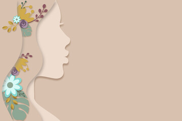 Face profile of a young pretty girl with flowers in hair. 
