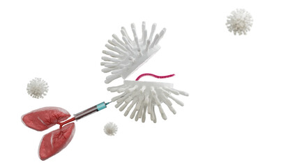 Vaccine anti coronavirus concept. Corona Virus with injection syringe on white background. 3d render.