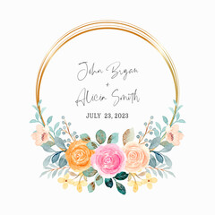 Save the date. Watercolor rose wreath