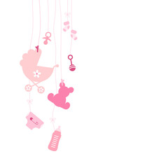 Fototapeta premium Links Hängende Baby Icons Mädchen Pink