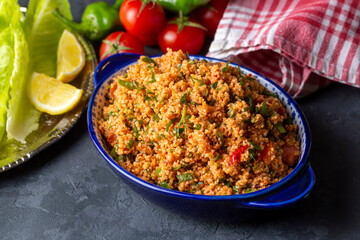 Traditional delicious Turkish foods: bulgur salad (kisir)