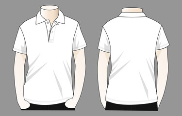 Men's blank white short sleeve polo shirt template on gray background.Front and back view, vectir file