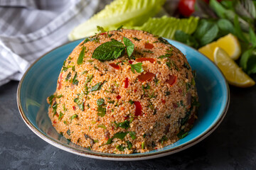 Traditional delicious Turkish foods: bulgur salad (kisir)