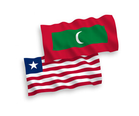 Flags of Liberia and Maldives on a white background