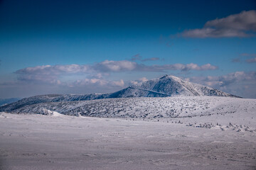 Fototapeta na wymiar winter mountain landscape - the highest mountain Sněžka