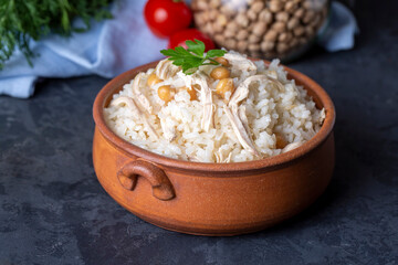 Turkish Rice with chickpea served, Turkish name; Nohutlu pilav or pilaf