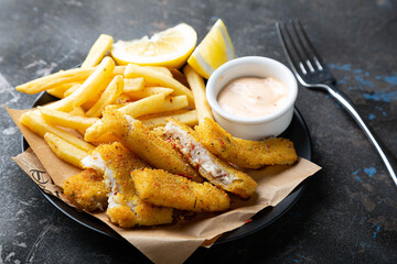 Fish and chips. English dish of fried fish and potatoes