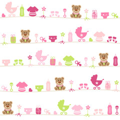 Endlosmuster Baby Mädchen Teddy Icons