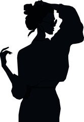 black and white glamour girl illustration, fashion brand logo, hand drawn beautiful young woman sketch, beauty salon icon, makeup artist vector