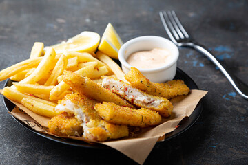 Fish and chips. English dish of fried fish and potatoes