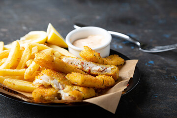 Fish and chips. English dish of fried fish and potatoes