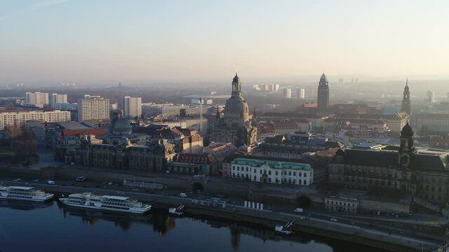 panoramic drone flight over Dresden old town