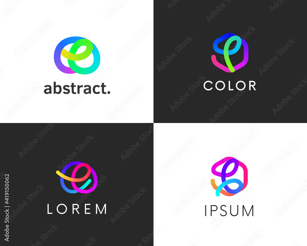 Poster Set of abstract colorful line logo shape vector design. Logotype abstraction.