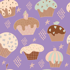 seamless pattern cute cupcakes