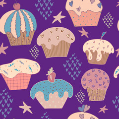 seamless pattern cute cupcakes