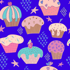 vector seamless pattern cute cupcakes
