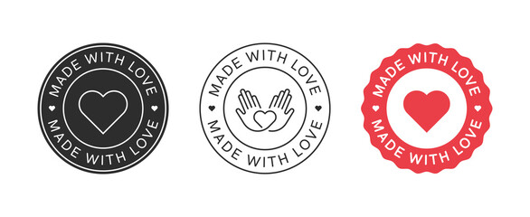 Made with Love Emblems. Handcrafted Icon signs. Handmade label badges vector design.