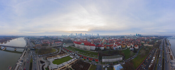 drone shot Panorama of Warsaw