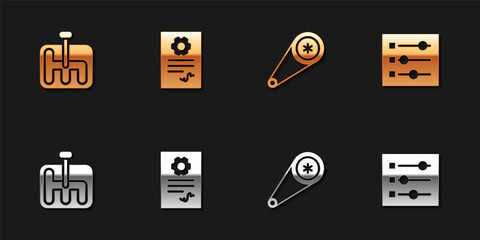 Set Gear shifter, Auto service check automotive, Timing belt kit and Car settings icon. Vector.