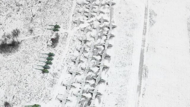 Aerial view of a squad of Aero L-29 Delfin jets