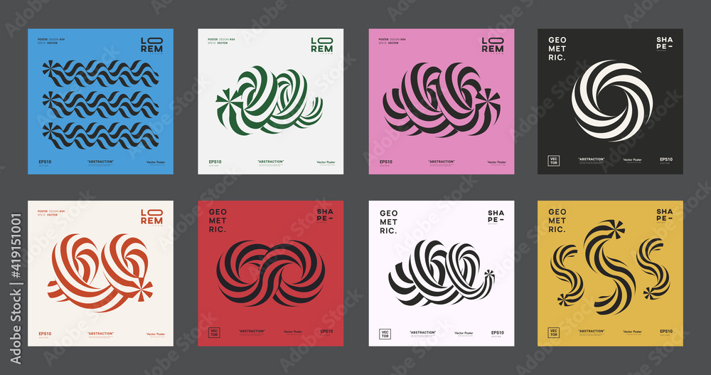 Aufkleber set of abstract optical illusion 3d shapes. modern geometric covers. trendy vector elements.
