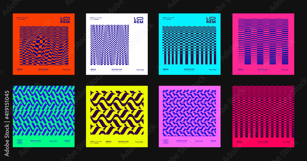 Aufkleber Set of Abstract Modern Patterns. Collection of geometric futuristic designs. Cool bright posters. Minimalist mosaic backgrounds.