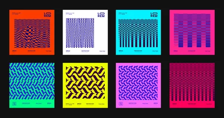 Set of Abstract Modern Patterns. Collection of geometric futuristic designs. Cool bright posters. Minimalist mosaic backgrounds. © t1m0n344
