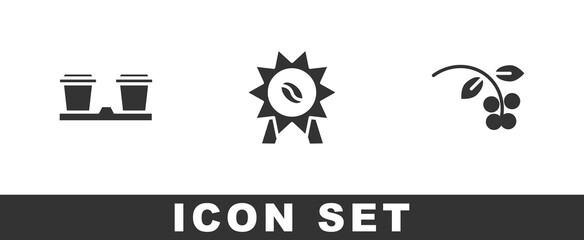 Set Coffee cup to go, Medal for coffee and bean, branch icon. Vector.