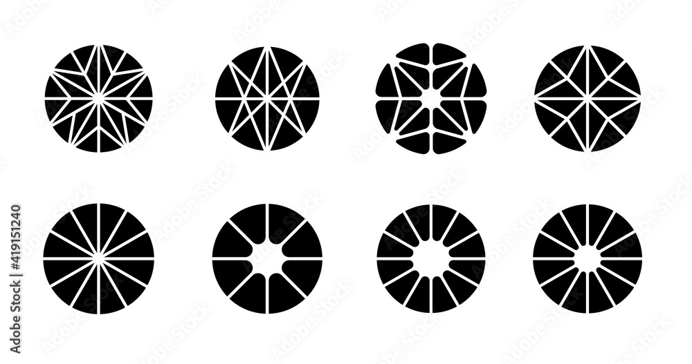 Poster set of abstract circle logo shapes. modern geometric logotypes vector design.