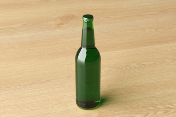 Beer bottle 500ml mock up on wooden background.