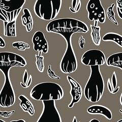 vector seamless pattern many mushrooms