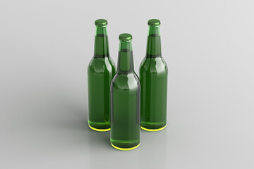 Three beer bottles 500ml mock up on white background.