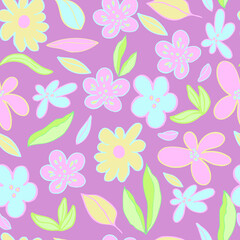 Fototapeta na wymiar seamless pattern flowers and leaves pastel